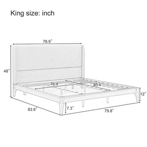 English Elm King Solid Bamboo Platform Bed with 48 Inch Linen Upholstered Headboard Low Profile Chocolate N701P280539Q