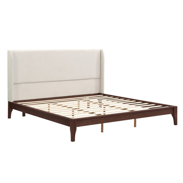 English Elm King Solid Bamboo Platform Bed with 48 Inch Linen Upholstered Headboard Low Profile Chocolate N701P280539Q