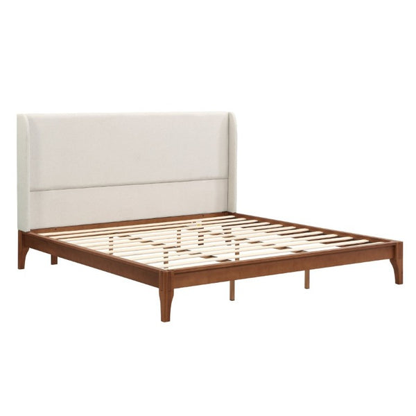 English Elm King Solid Bamboo Platform Bed with Tall Linen Wing Headboard for Modern Bedrooms N701P280539T