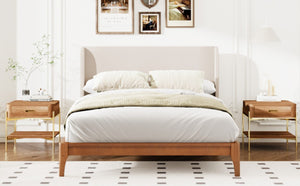 English Elm King Solid Bamboo Platform Bed with Tall Linen Wing Headboard for Modern Bedrooms N701P280539T