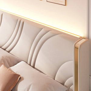 English Elm Full Velvet Wingback Platform Bed with RGB Headboard Lighting and Footboard Storage N701P286696C