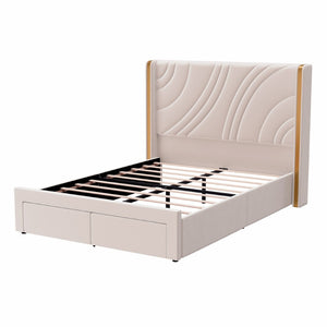 English Elm Full Velvet Wingback Platform Bed with RGB Headboard Lighting and Footboard Storage N701P286696C