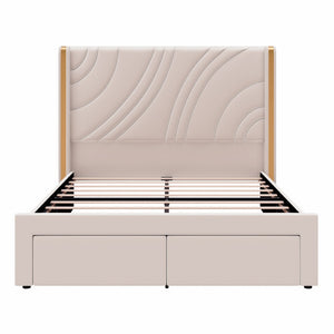 English Elm Full Velvet Wingback Platform Bed with RGB Headboard Lighting and Footboard Storage N701P286696C