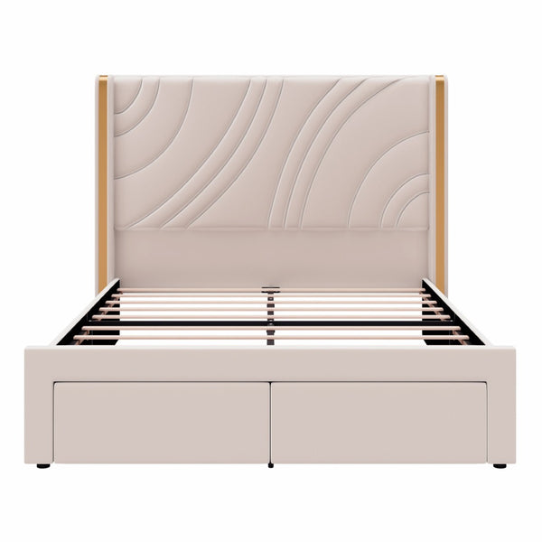 English Elm Full Velvet Wingback Platform Bed with RGB Headboard Lighting and Footboard Storage N701P286696C