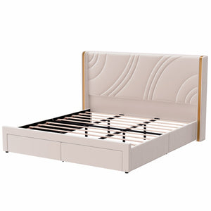 English Elm King Velvet Wingback Storage Bed with RGB LED Lighting and Wooden Slat Support N701P286698C