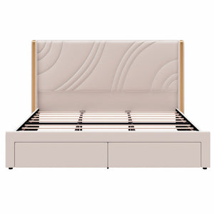 English Elm King Velvet Wingback Storage Bed with RGB LED Lighting and Wooden Slat Support N701P286698C