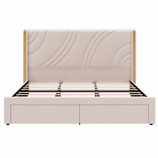 English Elm King Velvet Wingback Storage Bed with RGB LED Lighting and Wooden Slat Support N701P286698C