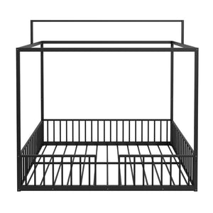 English Elm 3-In-1 Convertible Montessori Metal House Bed Grows From Toddler Floor to Teen Platform Black N701P322274B