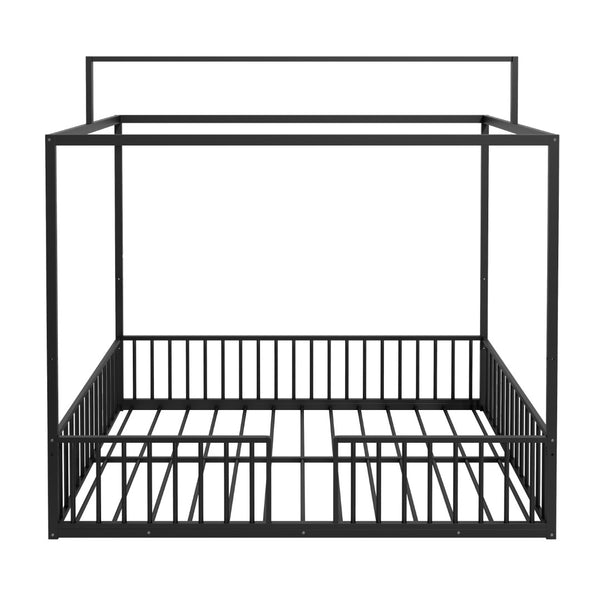 English Elm 3-In-1 Convertible Montessori Metal House Bed Grows From Toddler Floor to Teen Platform Black N701P322274B
