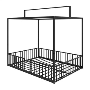 English Elm 3-In-1 Convertible Montessori Metal House Bed Grows From Toddler Floor to Teen Platform Black N701P322274B