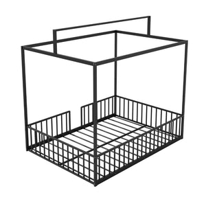 English Elm 3-In-1 Convertible Montessori Metal House Bed Grows From Toddler Floor to Teen Platform Black N701P322274B
