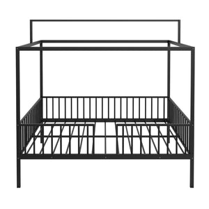 English Elm 3-In-1 Convertible Montessori Metal House Bed Grows From Toddler Floor to Teen Platform Black N701P322274B