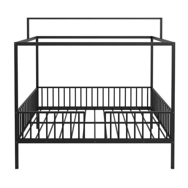 English Elm 3-In-1 Convertible Montessori Metal House Bed Grows From Toddler Floor to Teen Platform Black N701P322274B