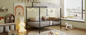 English Elm 3-In-1 Convertible Montessori Metal House Bed Grows From Toddler Floor to Teen Platform Black N701P322274B