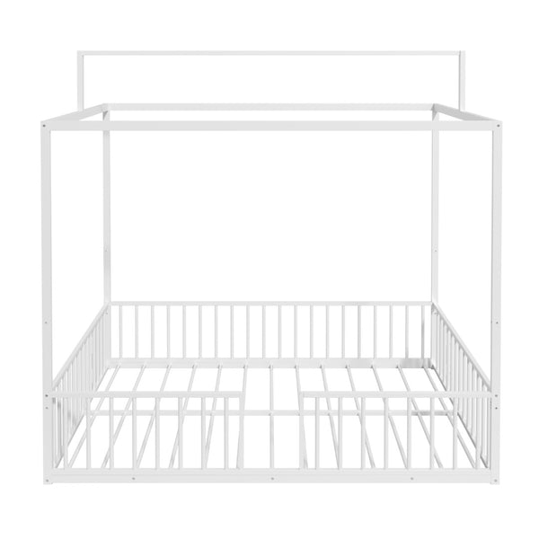English Elm 3-In-1 Convertible Montessori Metal House Bed Grows From Toddler Floor to Teen Platform White N701P322274K
