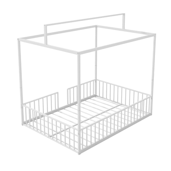 English Elm 3-In-1 Convertible Montessori Metal House Bed Grows From Toddler Floor to Teen Platform White N701P322274K