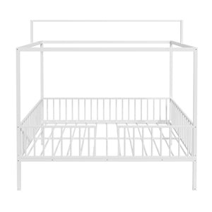 English Elm 3-In-1 Convertible Montessori Metal House Bed Grows From Toddler Floor to Teen Platform White N701P322274K