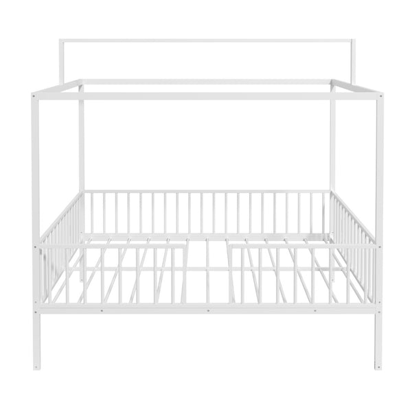 English Elm 3-In-1 Convertible Montessori Metal House Bed Grows From Toddler Floor to Teen Platform White N701P322274K