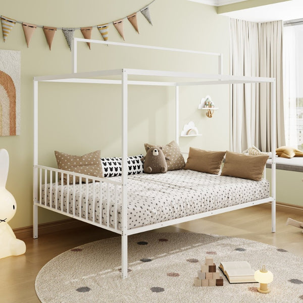English Elm 3-In-1 Convertible Montessori Metal House Bed Grows From Toddler Floor to Teen Platform White N701P322274K