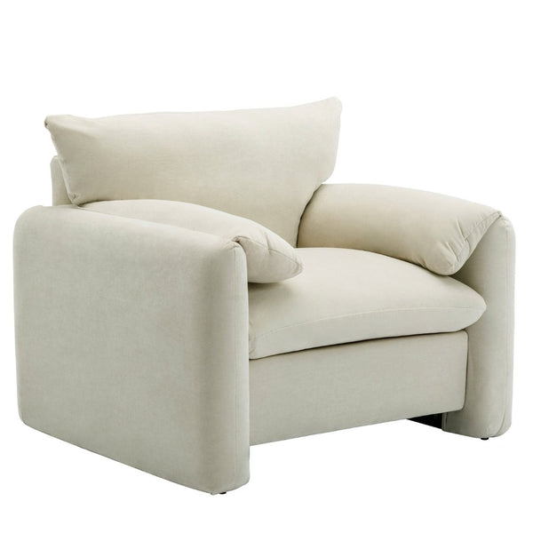 English Elm Modern Chenille Oversized Accent Chair Curved Open Back Lounge Seat for Living Room Cream N701P326068C