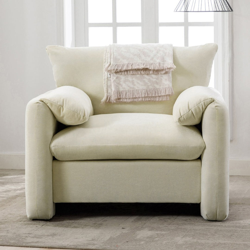 English Elm Modern Chenille Oversized Accent Chair Curved Open Back Lounge Seat for Living Room Cream N701P326068C