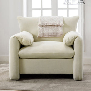 English Elm Modern Chenille Oversized Accent Chair Curved Open Back Lounge Seat for Living Room Cream N701P326068C