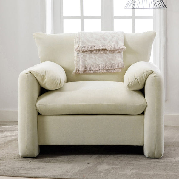 English Elm Modern Chenille Oversized Accent Chair Curved Open Back Lounge Seat for Living Room Cream N701P326068C