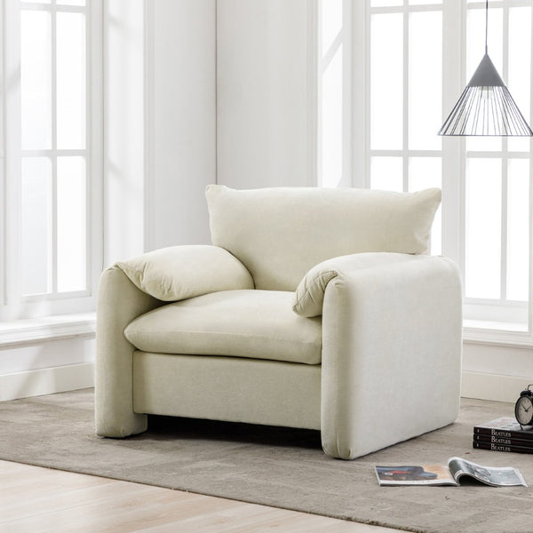 English Elm Modern Chenille Oversized Accent Chair Curved Open Back Lounge Seat for Living Room Cream N701P326068C