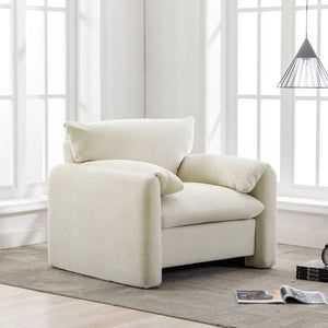 English Elm Modern Chenille Oversized Accent Chair Curved Open Back Lounge Seat for Living Room Cream N701P326068C