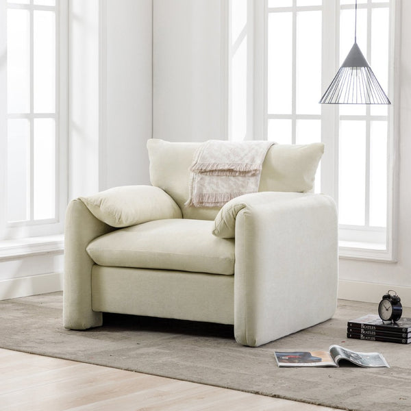 English Elm Modern Chenille Oversized Accent Chair Curved Open Back Lounge Seat for Living Room Cream N701P326068C