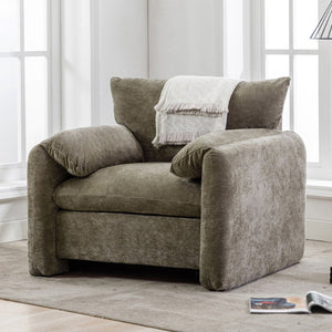 English Elm Modern Chenille Oversized Accent Chair Curved Open Back Lounge Seat for Living Room Green N701P326068G