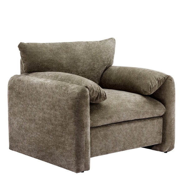 English Elm Modern Chenille Oversized Accent Chair Curved Open Back Lounge Seat for Living Room Green N701P326068G