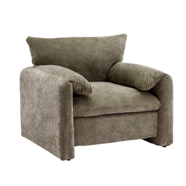 English Elm Modern Chenille Oversized Accent Chair Curved Open Back Lounge Seat for Living Room Green N701P326068G