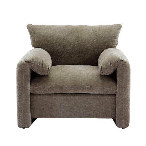 English Elm Modern Chenille Oversized Accent Chair Curved Open Back Lounge Seat for Living Room Green N701P326068G