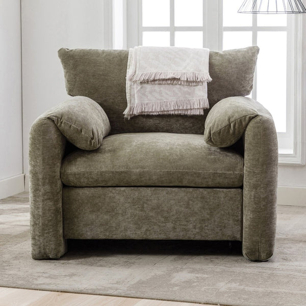 English Elm Modern Chenille Oversized Accent Chair Curved Open Back Lounge Seat for Living Room Green N701P326068G