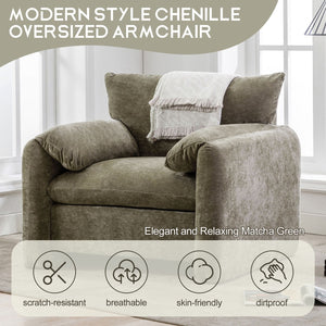 English Elm Modern Chenille Oversized Accent Chair Curved Open Back Lounge Seat for Living Room Green N701P326068G