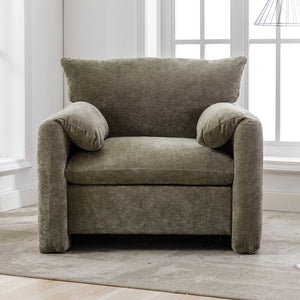 English Elm Modern Chenille Oversized Accent Chair Curved Open Back Lounge Seat for Living Room Green N701P326068G