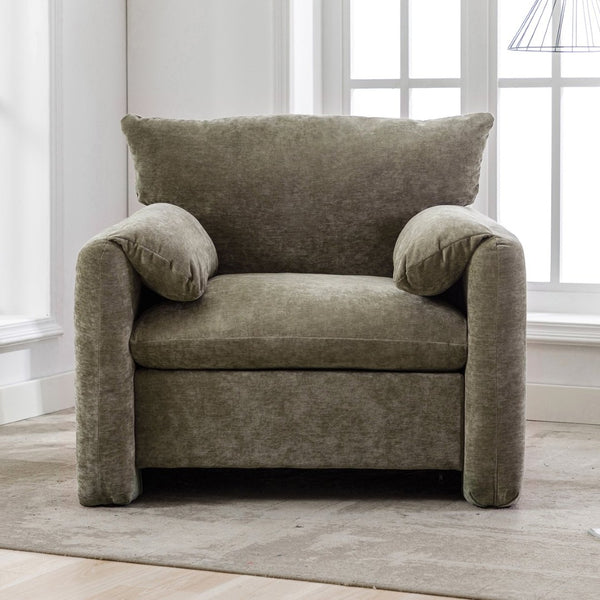 English Elm Modern Chenille Oversized Accent Chair Curved Open Back Lounge Seat for Living Room Green N701P326068G
