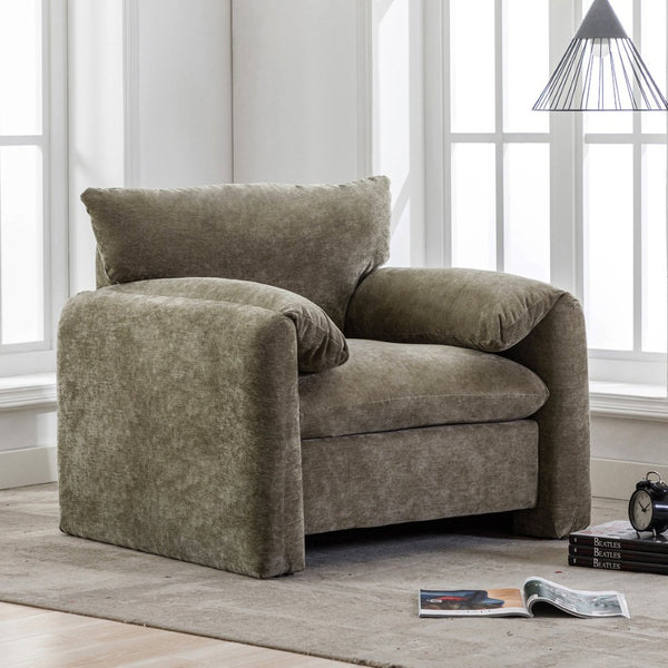 English Elm Modern Chenille Oversized Accent Chair Curved Open Back Lounge Seat for Living Room Green N701P326068G