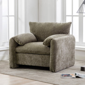 English Elm Modern Chenille Oversized Accent Chair Curved Open Back Lounge Seat for Living Room Green N701P326068G