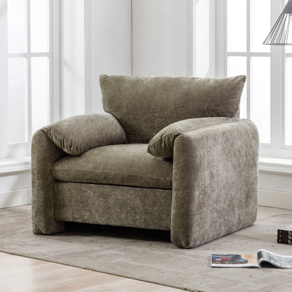 English Elm Modern Chenille Oversized Accent Chair Curved Open Back Lounge Seat for Living Room Green N701P326068G
