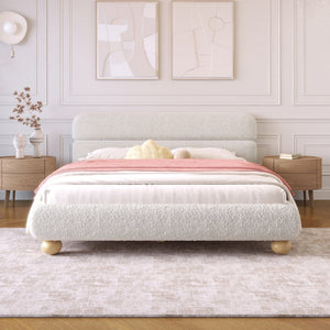 English Elm Contemporary Teddy Fleece Upholstered Queen Bed Low Profile Foam Padded Curved Frame N701P344021K