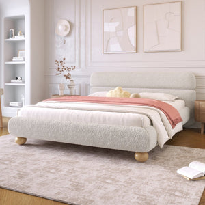 English Elm Contemporary Teddy Fleece Upholstered Queen Bed Low Profile Foam Padded Curved Frame N701P344021K