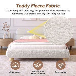 English Elm Contemporary Teddy Fleece Upholstered Queen Bed Low Profile Foam Padded Curved Frame N701P344021K