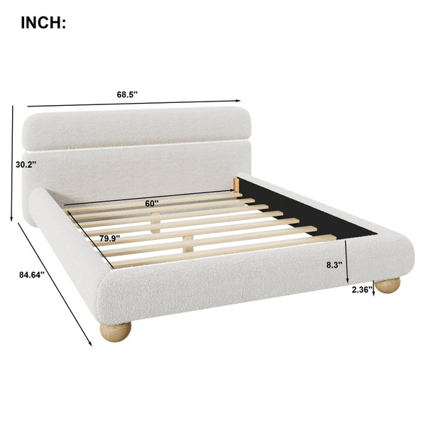English Elm Contemporary Teddy Fleece Upholstered Queen Bed Low Profile Foam Padded Curved Frame N701P344021K
