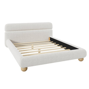 English Elm Contemporary Teddy Fleece Upholstered Queen Bed Low Profile Foam Padded Curved Frame N701P344021K