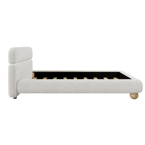 English Elm Contemporary Teddy Fleece Upholstered Queen Bed Low Profile Foam Padded Curved Frame N701P344021K