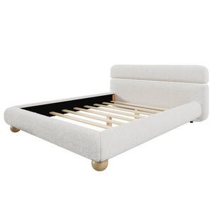 English Elm Contemporary Teddy Fleece Upholstered Queen Bed Low Profile Foam Padded Curved Frame N701P344021K