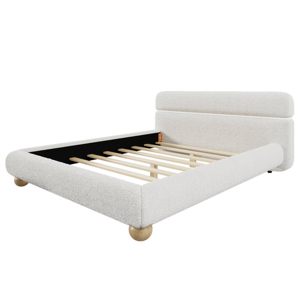 English Elm Contemporary Teddy Fleece Upholstered Queen Bed Low Profile Foam Padded Curved Frame N701P344021K