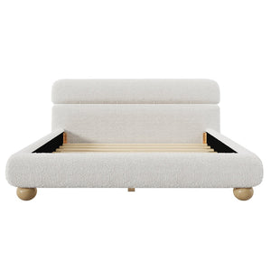English Elm Contemporary Teddy Fleece Upholstered Queen Bed Low Profile Foam Padded Curved Frame N701P344021K